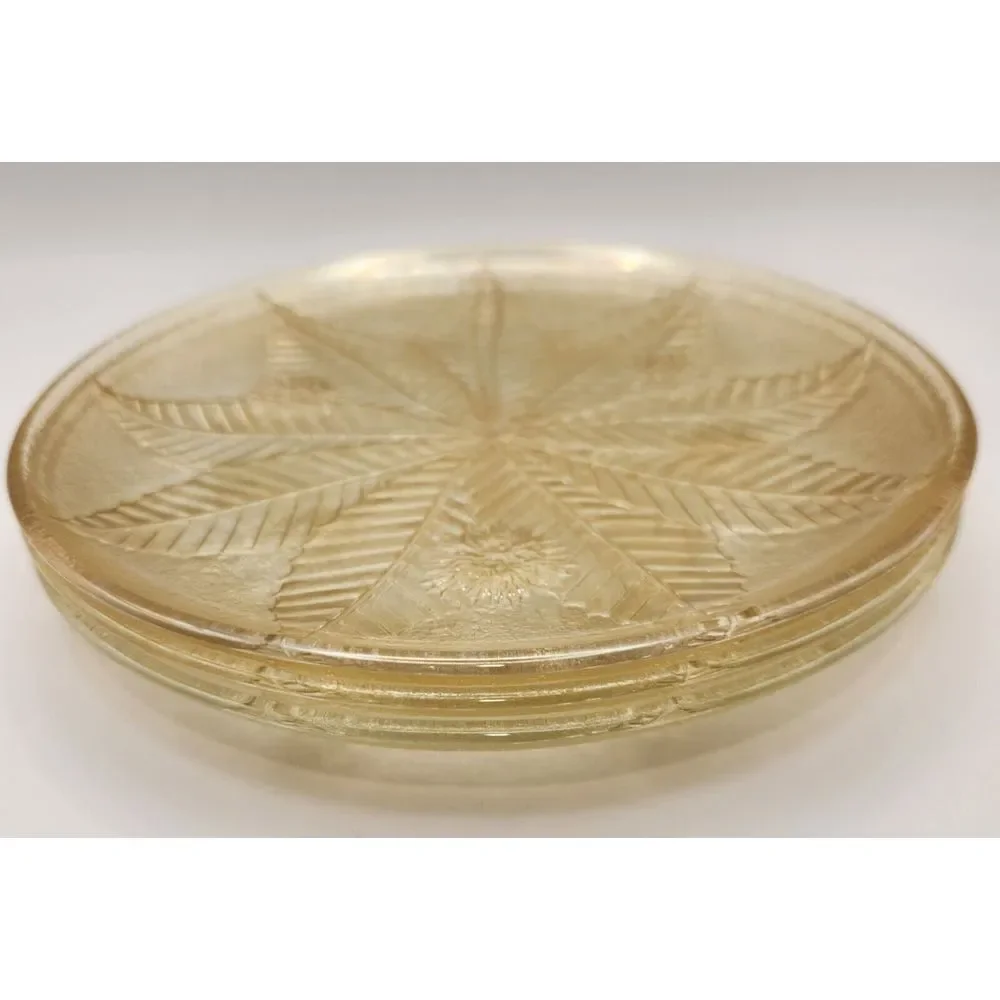 3 Vintage French Luminarc CHATAIGNIER Plates‎ Gold Iridescent Chestnut Tree